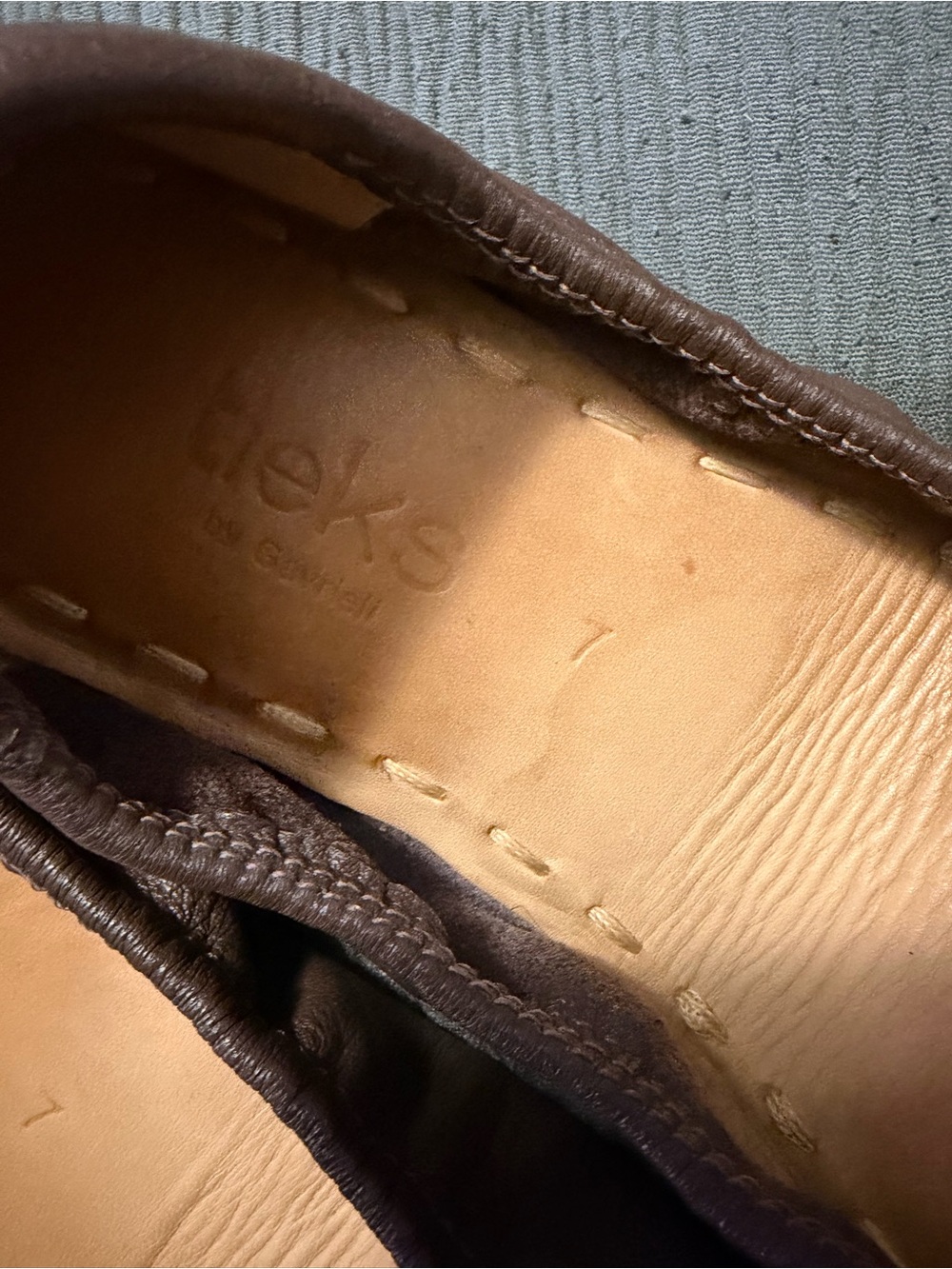 Tieks Brown Leather Ballet Flats with Teal Pull Tab - Picture 3 of 3